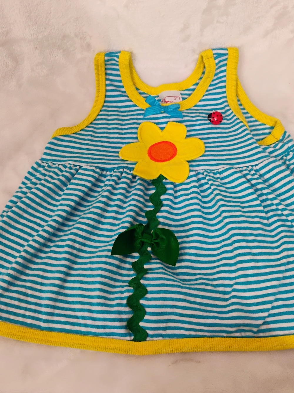 Vtg Buster Brown Girls 3T Tank Top Sleeveless Shirt Stripe Flower Ladybug L